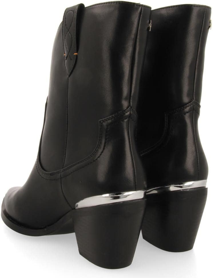 GIOSEPPO Roslyn Women's Black Cowboy Style Ankle Boot with Metal Detail in Toe and Heel
