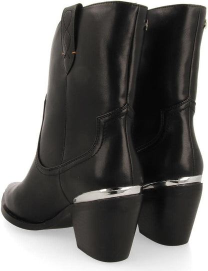 GIOSEPPO Roslyn Women's Black Cowboy Style Ankle Boot with Metal Detail in Toe and Heel