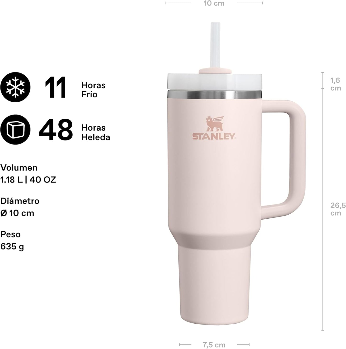 STANLEY Quencher H2.0 FlowState Tumbler 1.2L – Thermos Keeps Cold 11 Hours – Ice Cream for 48 Hours – Stainless Steel Water Bottle – Thermal Cup – BPA Free – Rose Quartz
