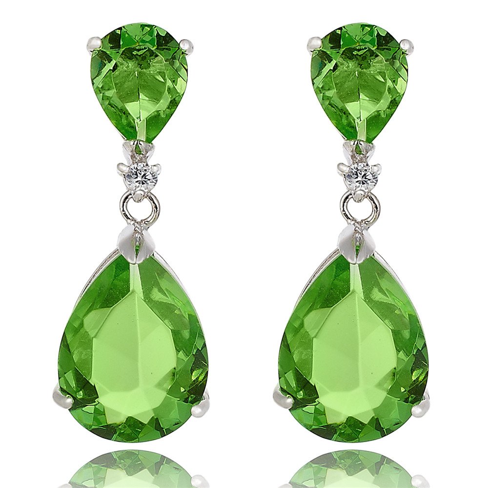 [RIZILIA CELEBOX] Teardrop Earrings Long Piercing Earrings with Pear Cut Gemstones CZ in 18K White Gold Plated, Celebrity Inspired by Angelina Jolie