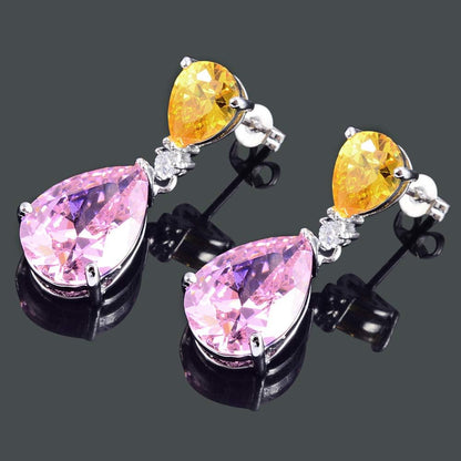 [RIZILIA CELEBOX] Teardrop Earrings Long Piercing Earrings with Pear Cut Gemstones CZ in 18K White Gold Plated, Celebrity Inspired by Angelina Jolie