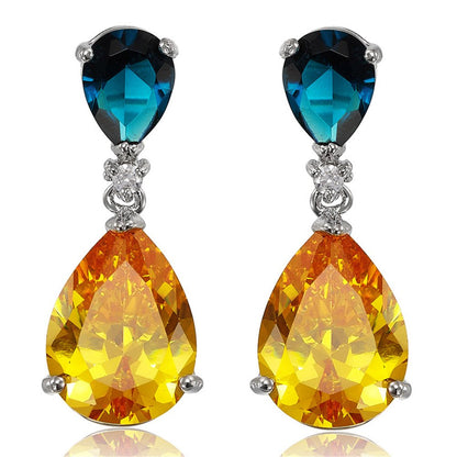 [RIZILIA CELEBOX] Teardrop Earrings Long Piercing Earrings with Pear Cut Gemstones CZ in 18K White Gold Plated, Celebrity Inspired by Angelina Jolie