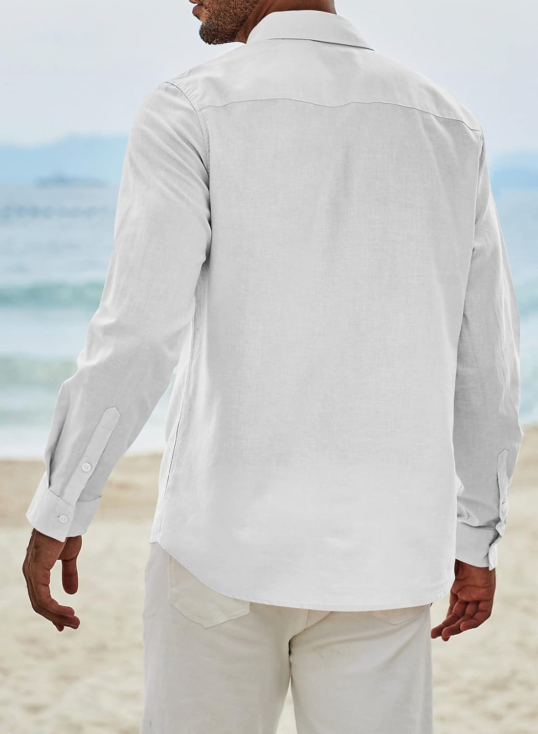 Men's Linen Shirt Long Sleeve Casual Summer Shirts Loose Leisure Solid Color Button Down Shirt Top