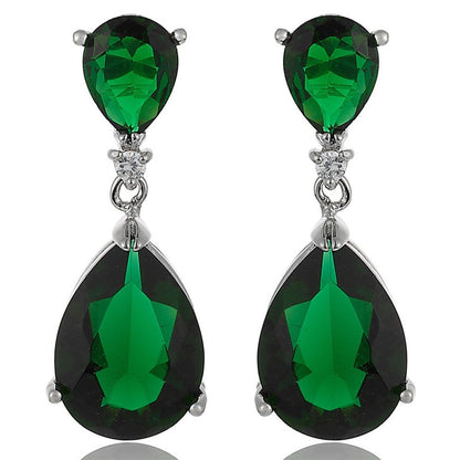 [RIZILIA CELEBOX] Teardrop Earrings Long Piercing Earrings with Pear Cut Gemstones CZ in 18K White Gold Plated, Celebrity Inspired by Angelina Jolie