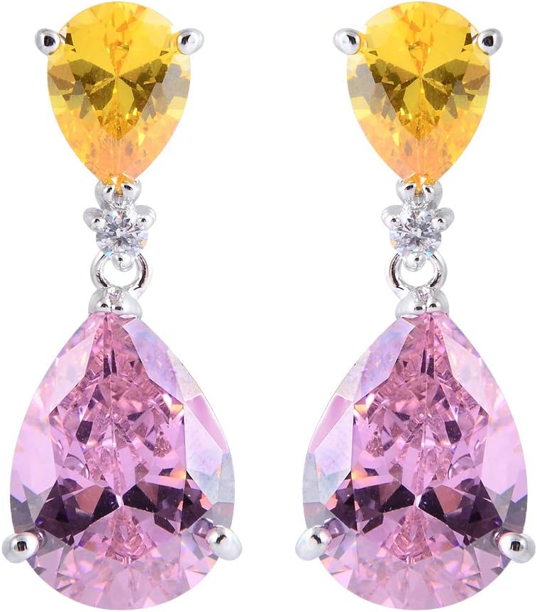 [RIZILIA CELEBOX] Teardrop Earrings Long Piercing Earrings with Pear Cut Gemstones CZ in 18K White Gold Plated, Celebrity Inspired by Angelina Jolie
