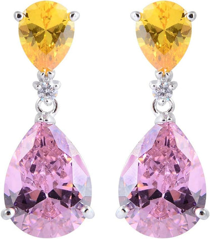 [RIZILIA CELEBOX] Teardrop Earrings Long Piercing Earrings with Pear Cut Gemstones CZ in 18K White Gold Plated, Celebrity Inspired by Angelina Jolie