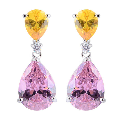 [RIZILIA CELEBOX] Teardrop Earrings Long Piercing Earrings with Pear Cut Gemstones CZ in 18K White Gold Plated, Celebrity Inspired by Angelina Jolie