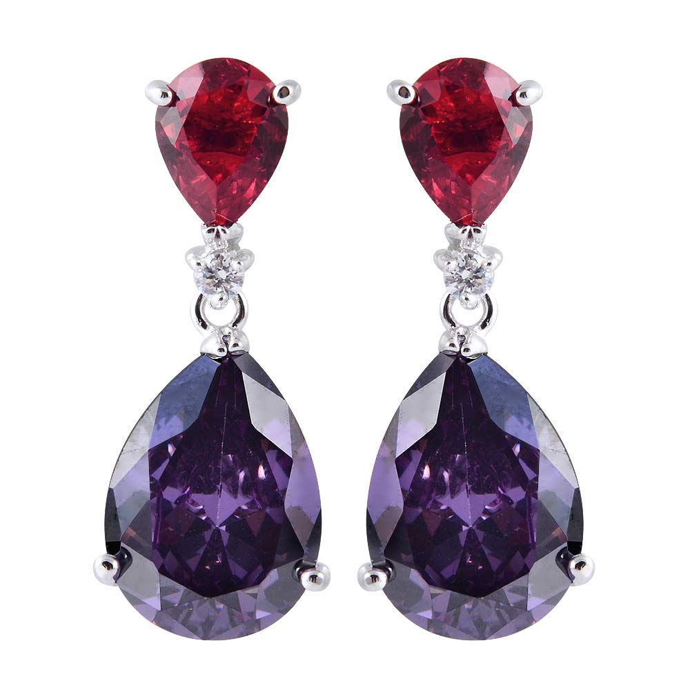 [RIZILIA CELEBOX] Teardrop Earrings Long Piercing Earrings with Pear Cut Gemstones CZ in 18K White Gold Plated, Celebrity Inspired by Angelina Jolie