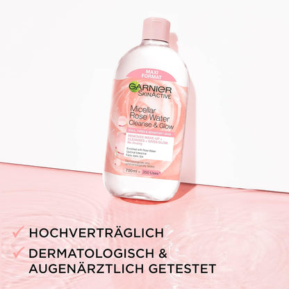 Garnier Skin Active Micellar Water with Rose Water for Off and Sensitive Skin, Make-up, Cleanses and Brightens, 700 ml