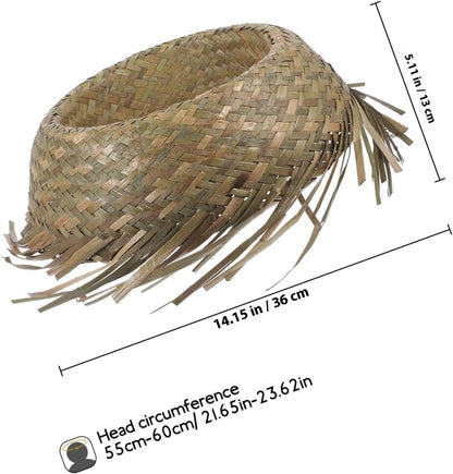 Hawaiian Style Hand Straw Hat for Beach, Tropical Party and Mexican Events Lightweight and Breathable Design Original Size