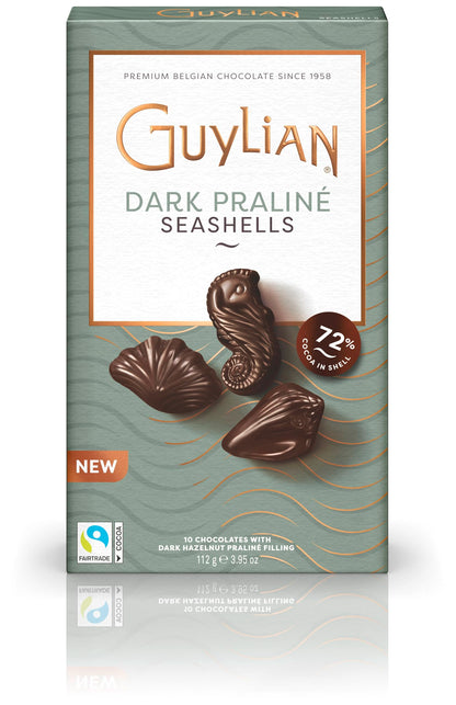 Guylian Belgian Chocolate Chocolates, Chocolate Filled with Dark Chocolate Praline, Chocolate in the shape of Sea Fruits with 72% Cocoa, 20 Units per Box, 225 g