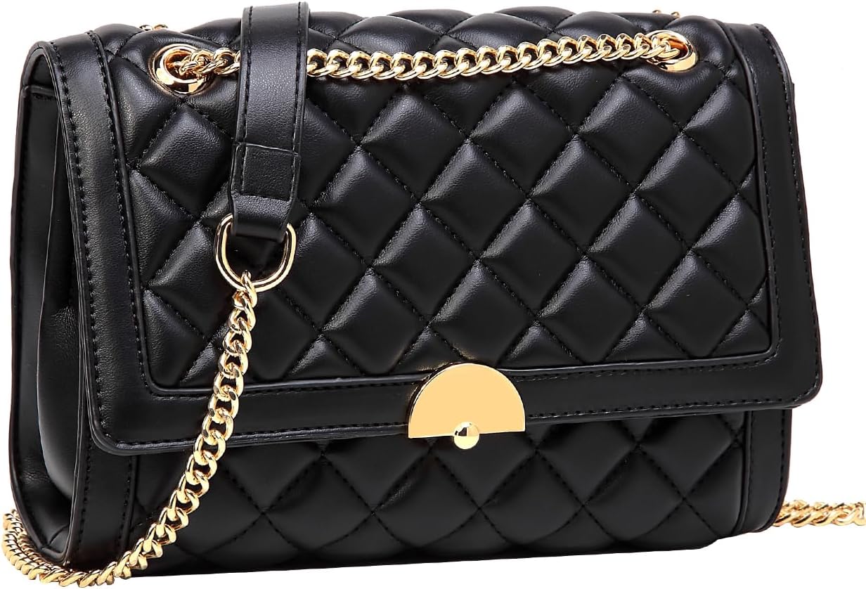 Women's Shoulder Bag, Medium Bag Crossbody Bag PU Leather Shoulder Bag with Zipper, Multiple Bag for Daily Travel Work, Black/White, Modern