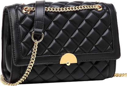 Women's Shoulder Bag, Medium Bag Crossbody Bag PU Leather Shoulder Bag with Zipper, Multiple Bag for Daily Travel Work, Black/White, Modern