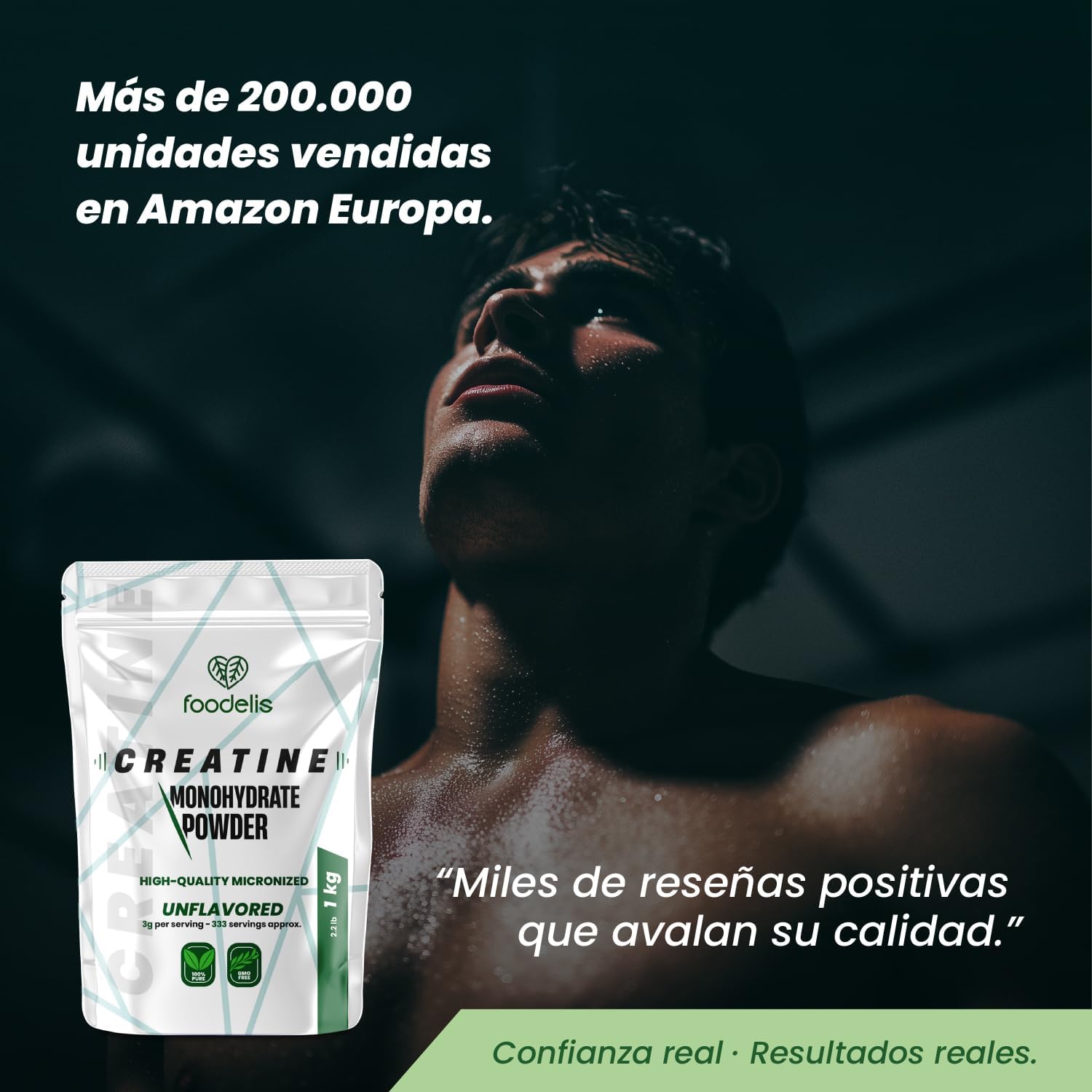 Foodelis Creatine Monohydrate Powder 1kg / 333 Doses - 100% Micronized Creatine Monohydrate - Unflavored - Pure and No Additives - Non-GMO - High Solubility - Includes Doser