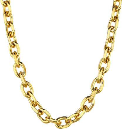 ChainsHouse Rolo Necklace for Women Men, 3-5-7-9-12 mm Wide, 46 cm - 76 cm Long [Platinum/Gold/Black], Jewellery Box Included