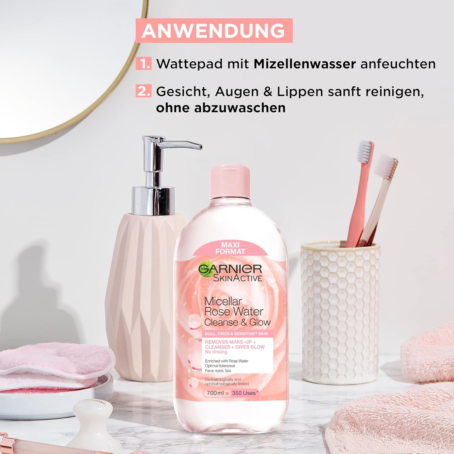 Garnier Skin Active Micellar Water with Rose Water for Off and Sensitive Skin, Make-up, Cleanses and Brightens, 700 ml