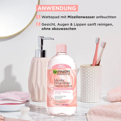 Garnier Skin Active Micellar Water with Rose Water for Off and Sensitive Skin, Make-up, Cleanses and Brightens, 700 ml