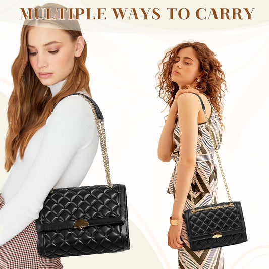 Women's Shoulder Bag, Medium Bag Crossbody Bag PU Leather Shoulder Bag with Zipper, Multiple Bag for Daily Travel Work, Black/White, Modern