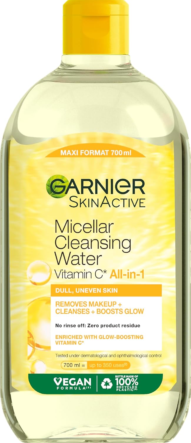 Garnier Micellar Water with Vitamin C, Cleanses, Removes and Brightens Off Skin, Hypoallergenic Formula, 700 ml