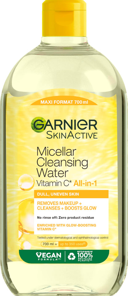 Garnier Skin Active Micellar Water with Rose Water for Off and Sensitive Skin, Make-up, Cleanses and Brightens, 700 ml