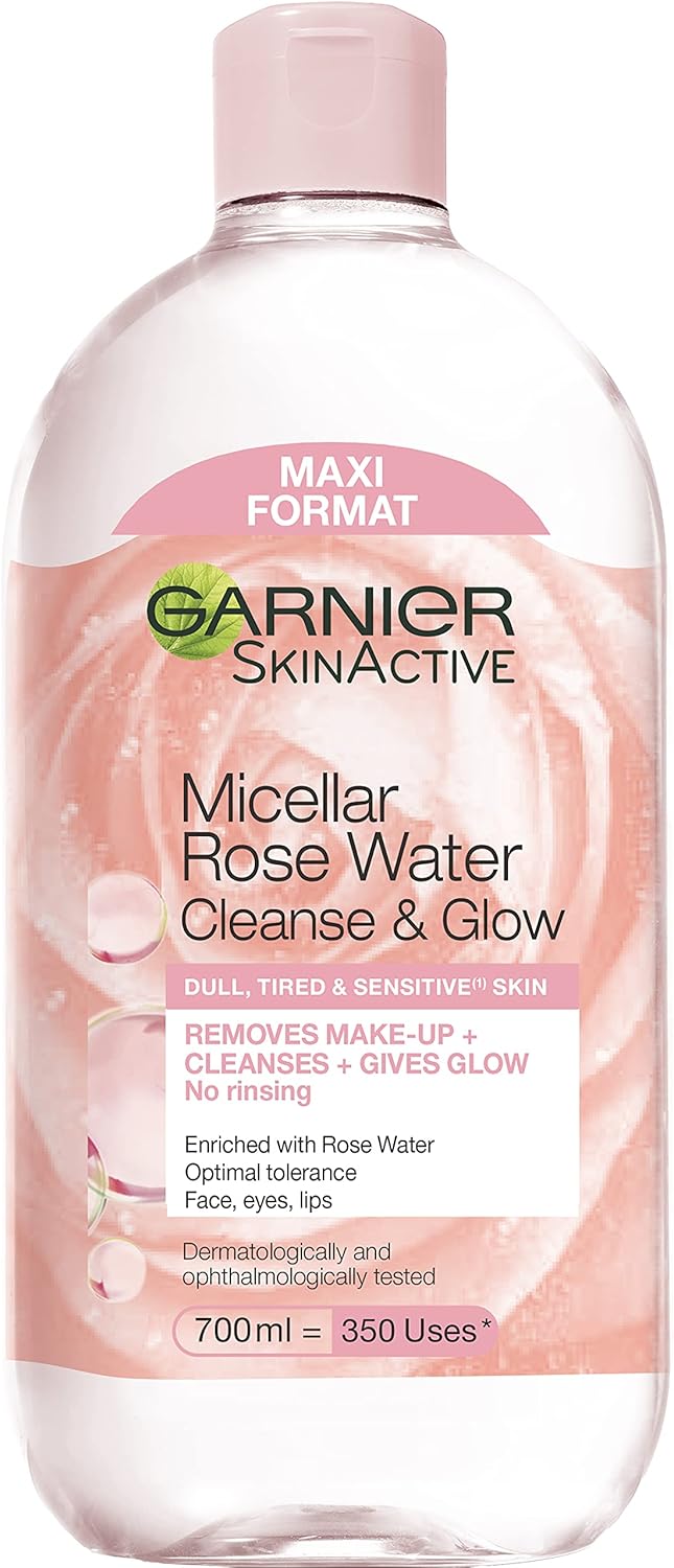 Garnier Skin Active Micellar Water with Rose Water for Off and Sensitive Skin, Make-up, Cleanses and Brightens, 700 ml