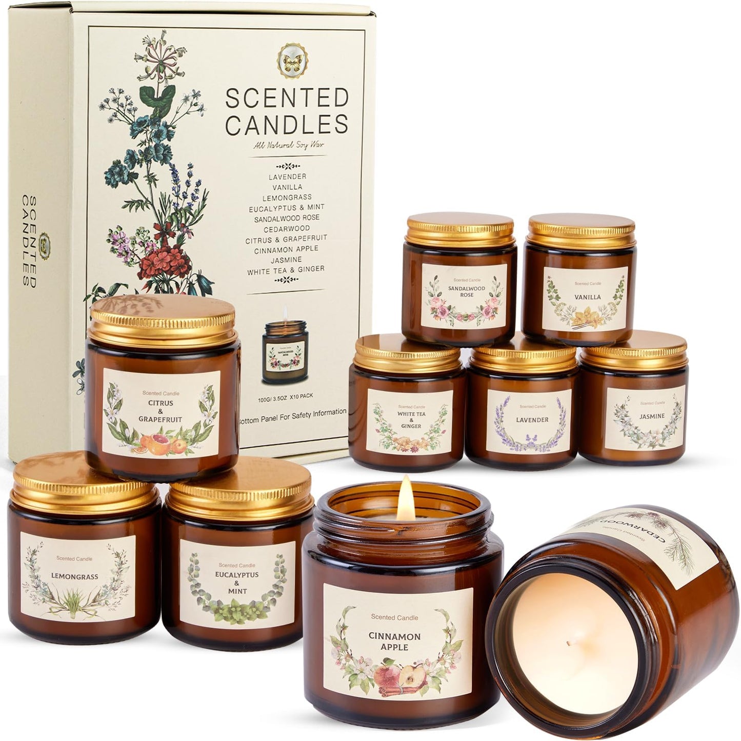 Scented Candles Gift for Women, 9 Pack Decorative Scented Scented Candles, Soy Wax Natural Candle, 9 x 70 g Aromatherapy Candle Gift Set for Birthdays, Parties, Christmas, Friend and Mother