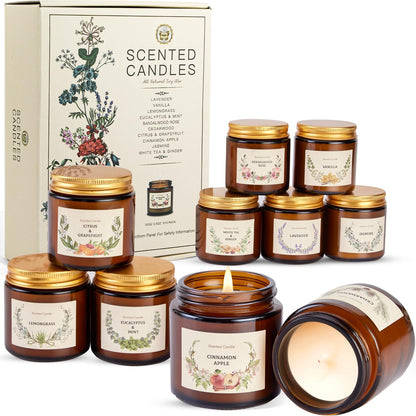 Scented Candles Gift for Women, 9 Pack Decorative Scented Scented Candles, Soy Wax Natural Candle, 9 x 70 g Aromatherapy Candle Gift Set for Birthdays, Parties, Christmas, Friend and Mother