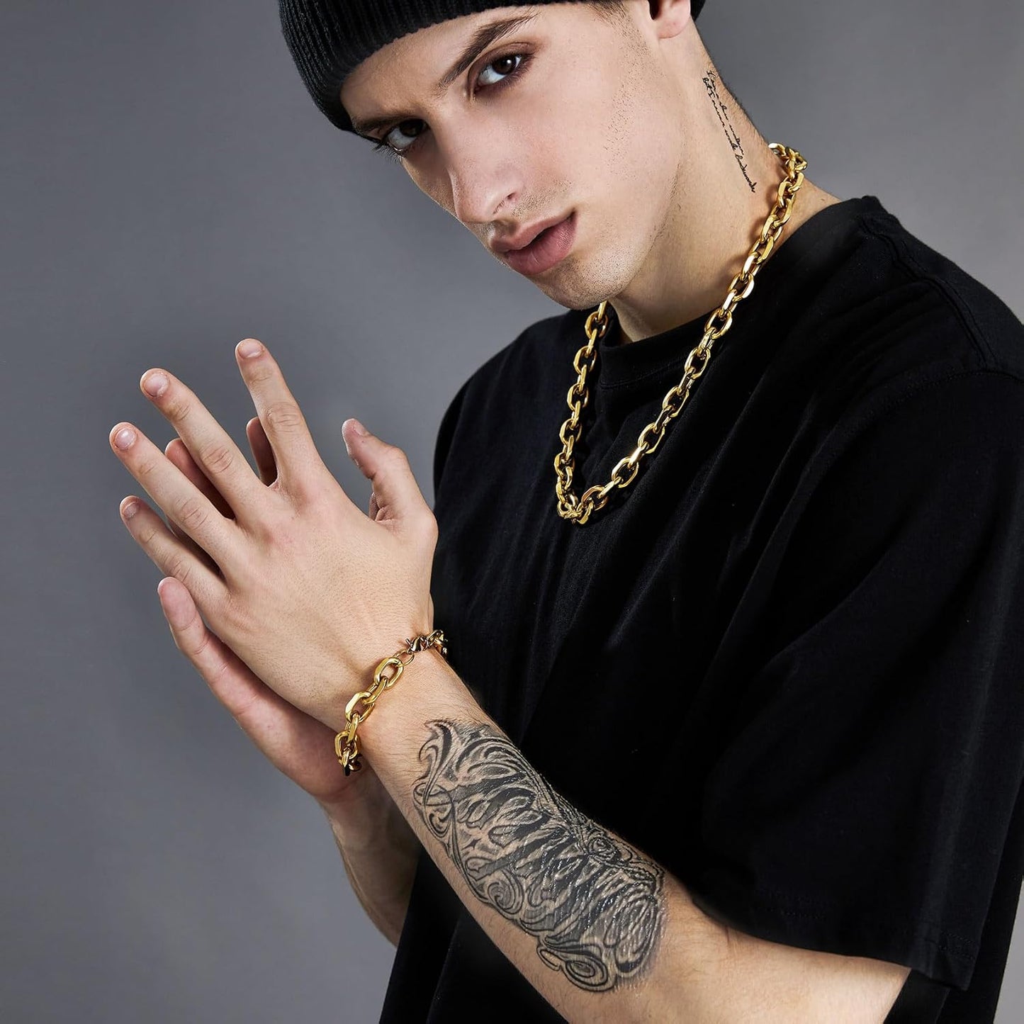 ChainsHouse Rolo Necklace for Women Men, 3-5-7-9-12 mm Wide, 46 cm - 76 cm Long [Platinum/Gold/Black], Jewellery Box Included