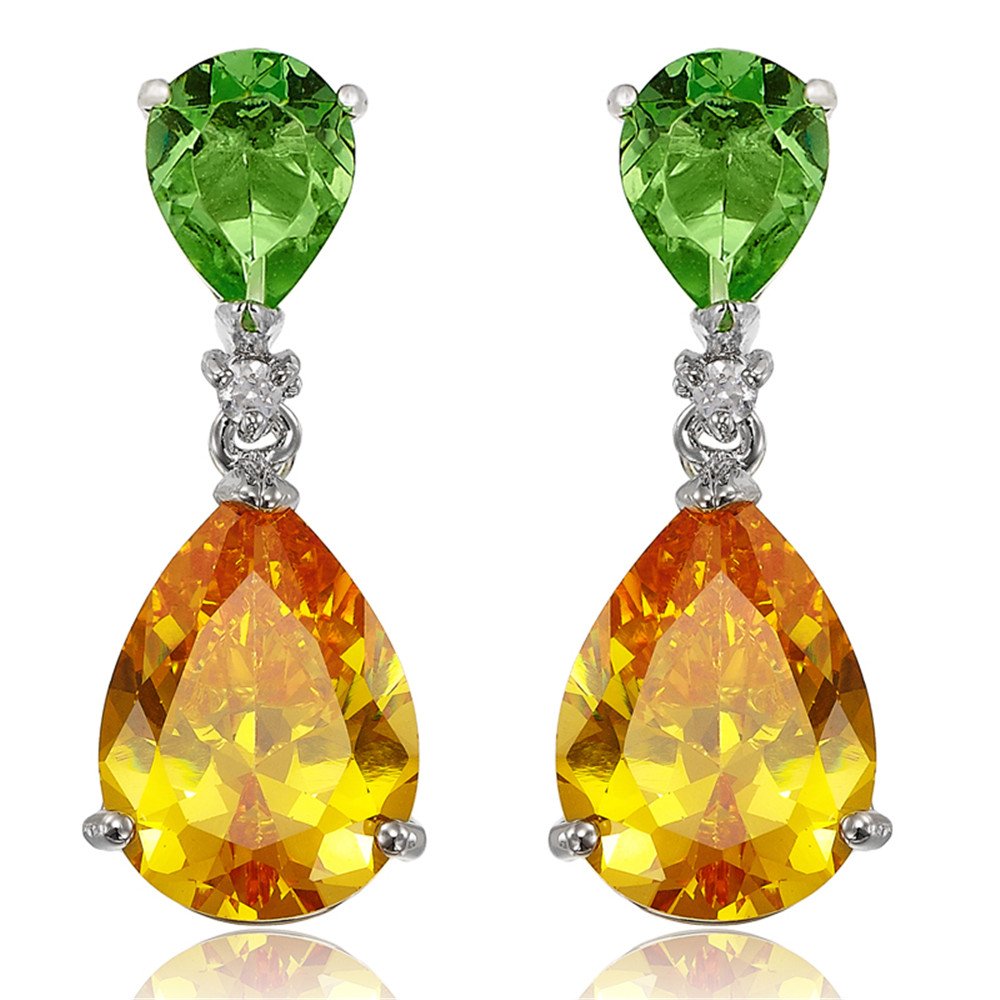 [RIZILIA CELEBOX] Teardrop Earrings Long Piercing Earrings with Pear Cut Gemstones CZ in 18K White Gold Plated, Celebrity Inspired by Angelina Jolie