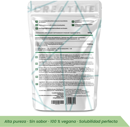Foodelis Creatine Monohydrate Powder 1kg / 333 Doses - 100% Micronized Creatine Monohydrate - Unflavored - Pure and No Additives - Non-GMO - High Solubility - Includes Doser