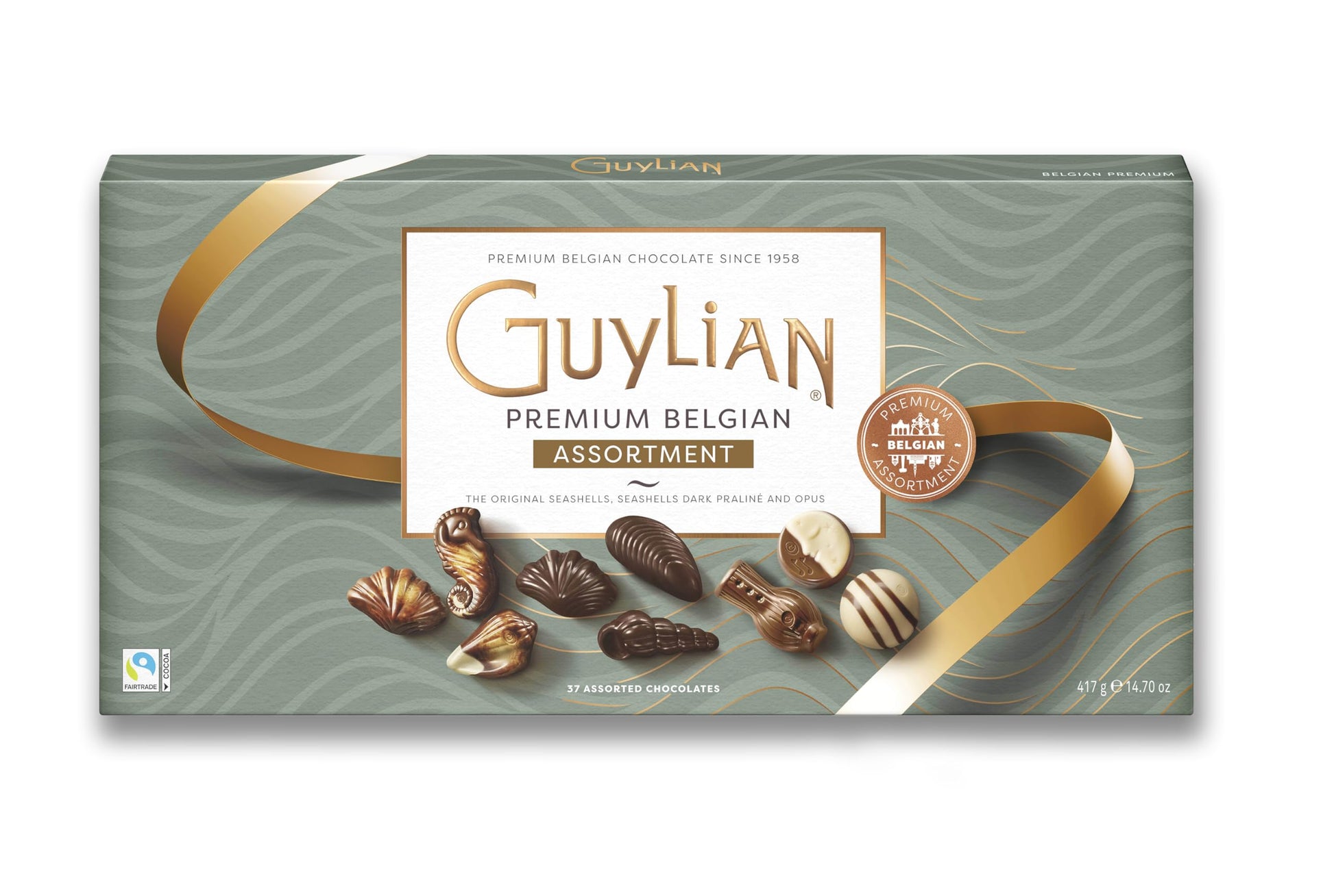 Guylian Belgian Chocolate Chocolates, Chocolate Filled with Dark Chocolate Praline, Chocolate in the shape of Sea Fruits with 72% Cocoa, 20 Units per Box, 225 g