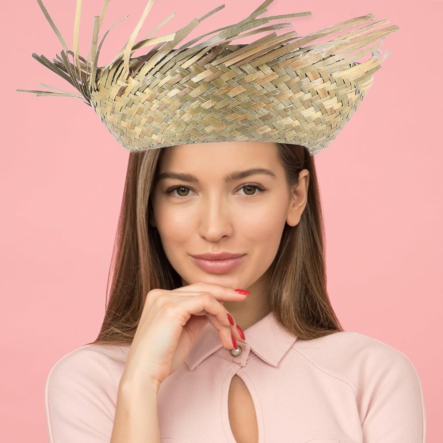 Hawaiian Style Hand Straw Hat for Beach, Tropical Party and Mexican Events Lightweight and Breathable Design Original Size