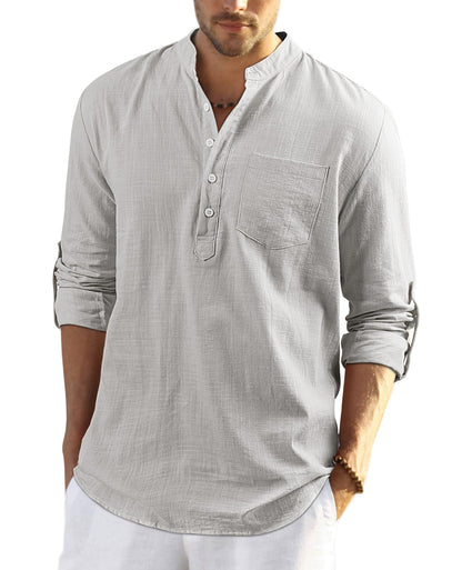 Enlision Men's Linen Shirt Long Sleeve Casual Summer Shirts Loose Leisure Solid Color Button Down Shirt Top with Pocket