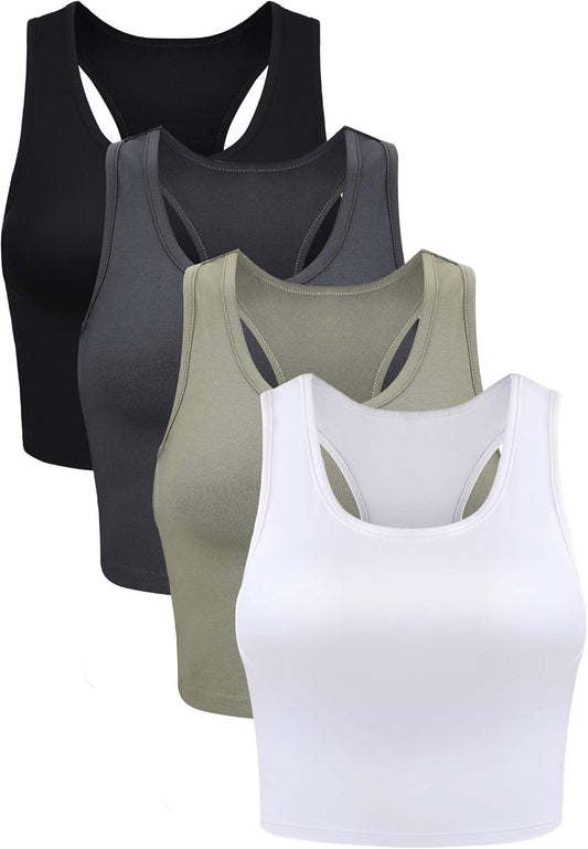 Boao 4 Pack Women's Basic Crop Tank Tops Racerback Crop Top