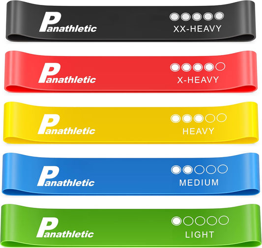 Panathletic Elastic Fitness Bands, Set of 5 Rubber Bands – 5 Resistance Levels, Exercise Guide, Spanish eBook and Bag – 5 x Muscle Bands, Glute Bands, Elastic Rubber, Elastic Bands, Resistance Bands