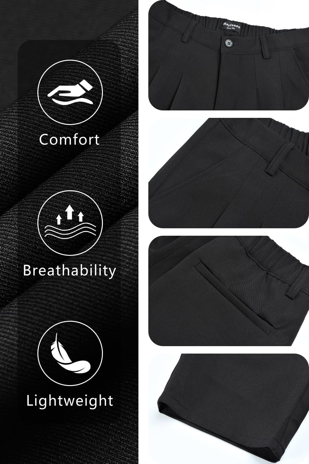 Heyfanee Men's Wide Chino Pants Casual Dress Pants for Men Elastic Waist