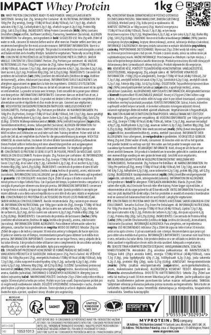 Myprotein Impact Whey Protein Powder | 23g Protein Per Serving | Vanilla 1kg | Low Sugar, Low Fat | Muscle Growth & Recovery