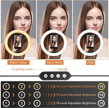 Ring Light with Tripode, 10" Ring Light with Remote Control 3 Modes 10 Brightness Dimmable Ring Light for TikTok, Makeup, Selfie, Streaming, Youtube, Twich Live