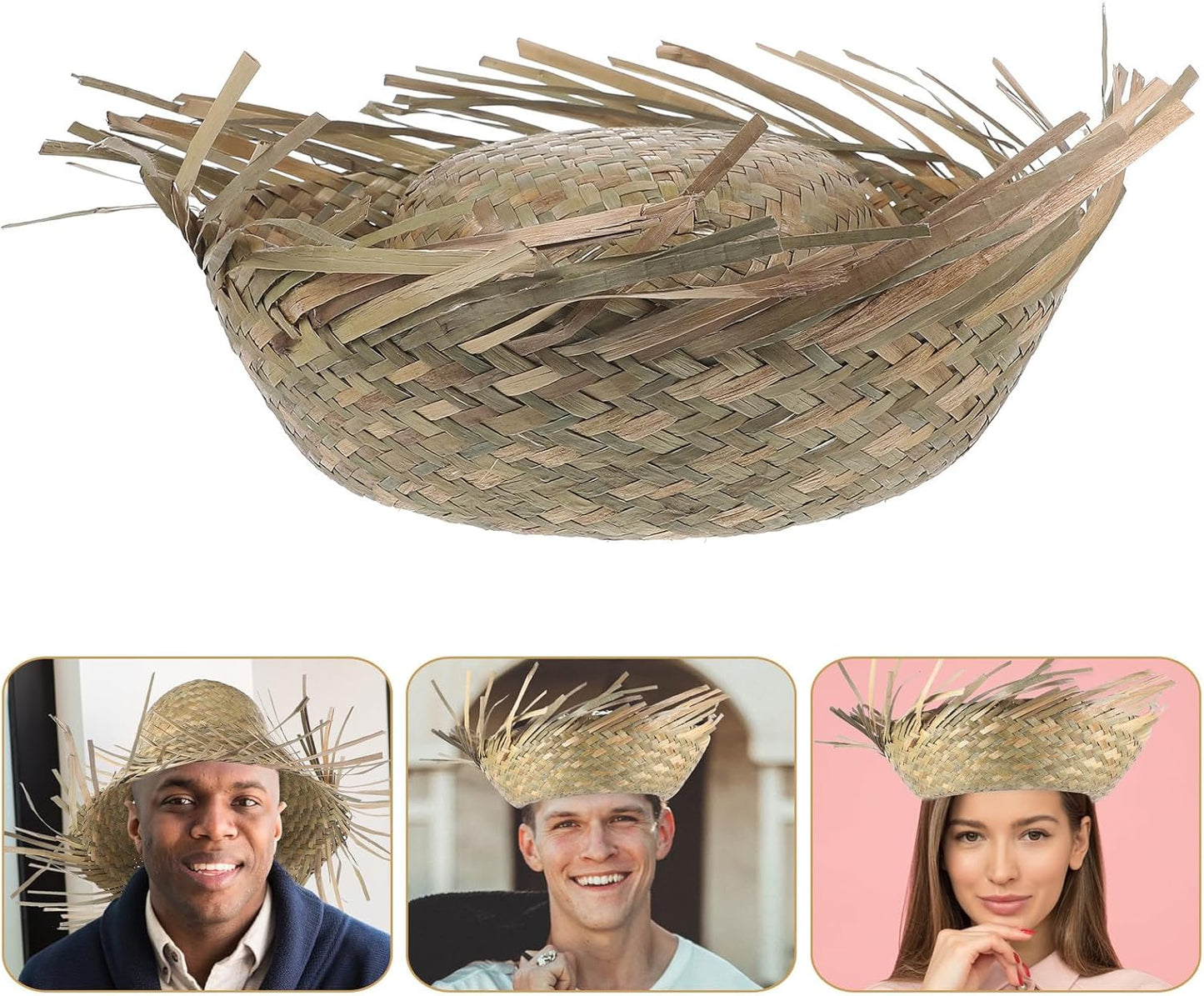 Hawaiian Style Hand Straw Hat for Beach, Tropical Party and Mexican Events Lightweight and Breathable Design Original Size