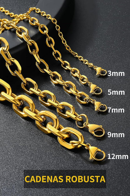 ChainsHouse Rolo Necklace for Women Men, 3-5-7-9-12 mm Wide, 46 cm - 76 cm Long [Platinum/Gold/Black], Jewellery Box Included