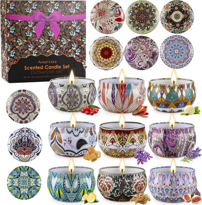 Scented Candles Gift for Women, 9 Pack Decorative Scented Scented Candles, Soy Wax Natural Candle, 9 x 70 g Aromatherapy Candle Gift Set for Birthdays, Parties, Christmas, Friend and Mother