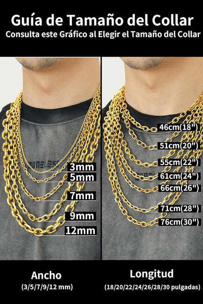 ChainsHouse Rolo Necklace for Women Men, 3-5-7-9-12 mm Wide, 46 cm - 76 cm Long [Platinum/Gold/Black], Jewellery Box Included