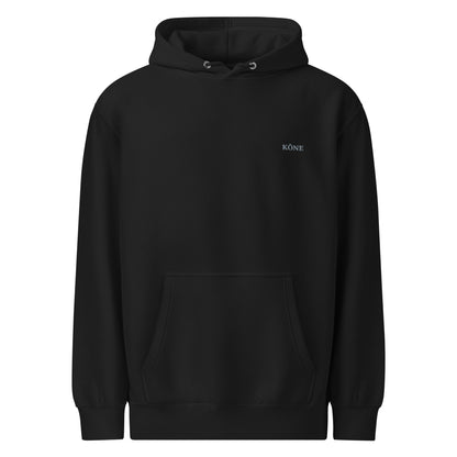 Sudadera KÖNE negra con logo bordado minimalista.