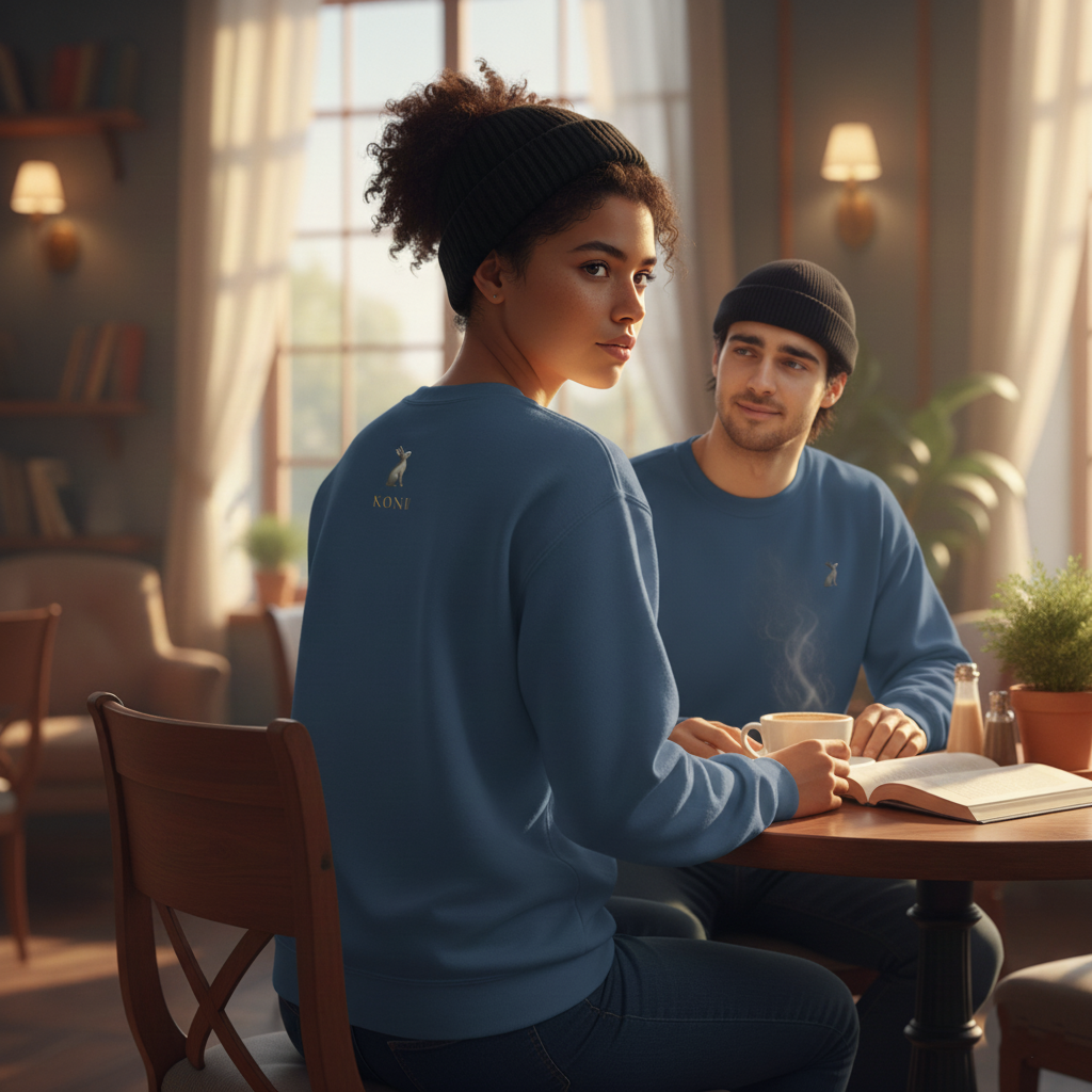 Sudadera unisex KÖNE Essentials color Indigo Blue con logo bordado gris