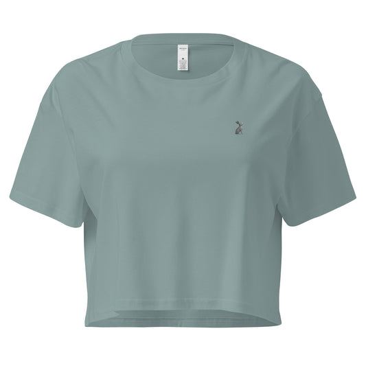 Top crop KÖNE verde, algodón 100% peinado, diseño esencial femenino