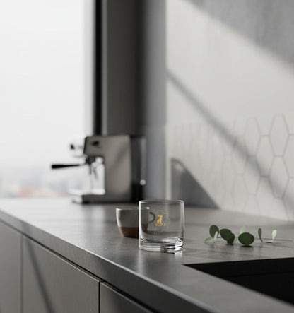 Vaso KÖNE de cristal sobre encimera con luz natural y fondo blanco