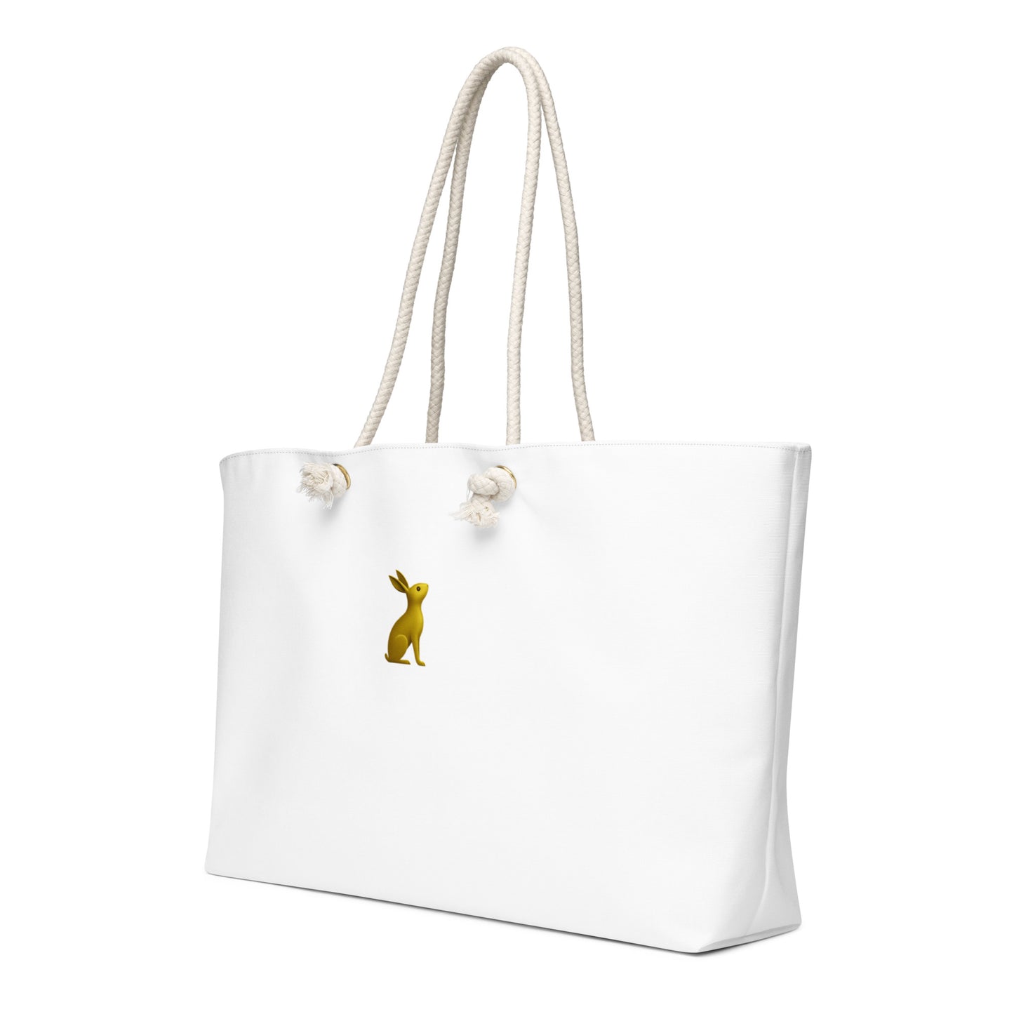 Bolsa KÖNE Weekender blanca vista lateral, con textura premium y asas de cuerda trenzada.