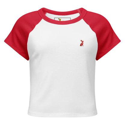 Camiseta raglán KÖNE roja y blanca 100% algodón estilo baby tee con logo