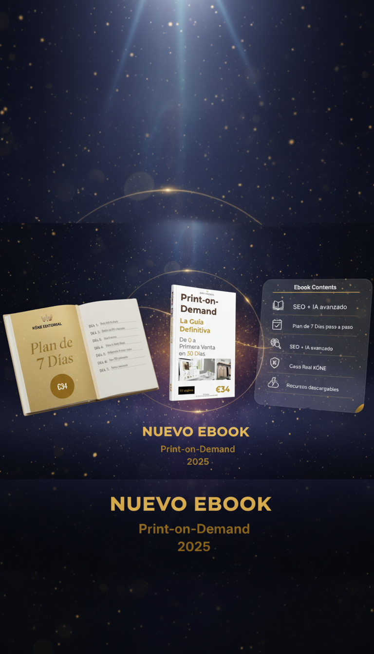 Guía definitiva Print-on-Demand 2025 ebook digital Shopify SEO IA ChatGPT marketing orgánico tráfico Google posicionamiento ecommerce